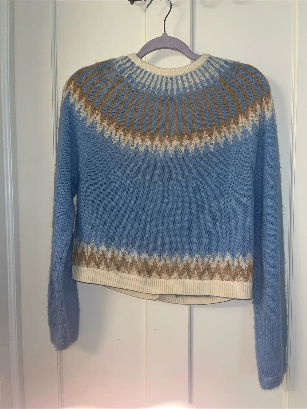 J. Crew Powder Blue & Cream Fair Isle Cardigan and Crop Top Set